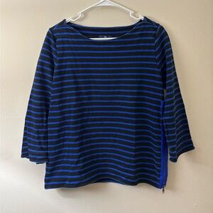 Gap Blue & Black Striped Zip Top | Y2K 2000s Fitted 3/4 Sleeve